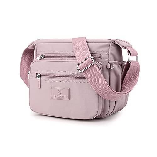 PORRASSO Damen Umhängetasche Casual Schultertasche Multi Tasche Nylon Handtasche für Reisen Wandern Täglichen Gebrauch Helles Lila von PORRASSO