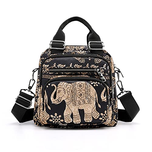 PORRASSO Damen Umhängetasche Kleiner Rucksack Casual Schultertasche Multi Tasche Nylon Handtasche Rucksäcke für Arbeit Reisen Täglichen Gebrauch Elefant von PORRASSO