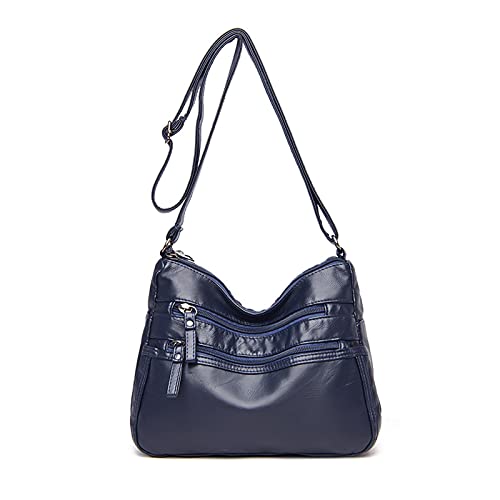PORRASSO Damen Umhängetasche Multi-Tasche Schultertasche Leder Wasserdicht Handtasche Schulterbeutel für Arbeit Reisen Einkaufen Täglichen Gebrauch Blau von PORRASSO