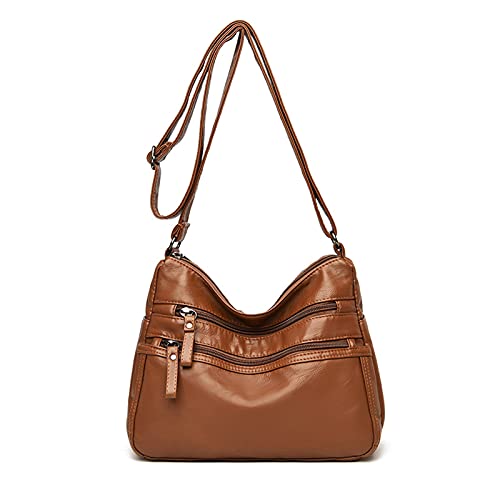 PORRASSO Damen Umhängetasche Multi-Tasche Schultertasche Leder Wasserdicht Handtasche Schulterbeutel für Arbeit Reisen Einkaufen Täglichen Gebrauch Gelb Braun von PORRASSO