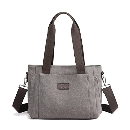 PORRASSO Damen Umhängetasche Segeltuch Handtasche Casual Schultertasche Hobotasche mit Mehreren Taschen Tote Crossbody Bag für Täglicher Gebrauch Grau von PORRASSO