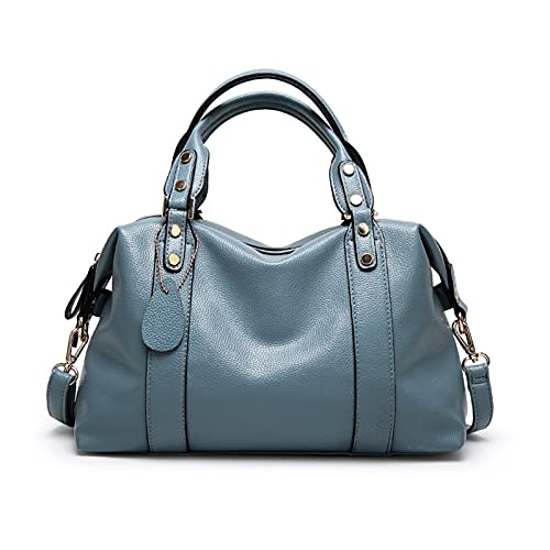 PORRASSO Elegant Handtasche Damen Schultertasche Frauen Henkeltasche Wasserdicht PU Leder Umhängetaschen Arbeit Reise Verabredung Boston Tasche Blau von PORRASSO