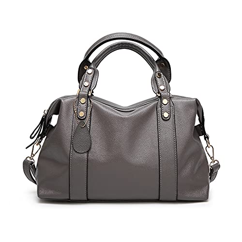 PORRASSO Elegant Handtasche Damen Schultertasche Frauen Henkeltasche Wasserdicht PU Leder Umhängetaschen Arbeit Reise Verabredung Boston Tasche Grau von PORRASSO