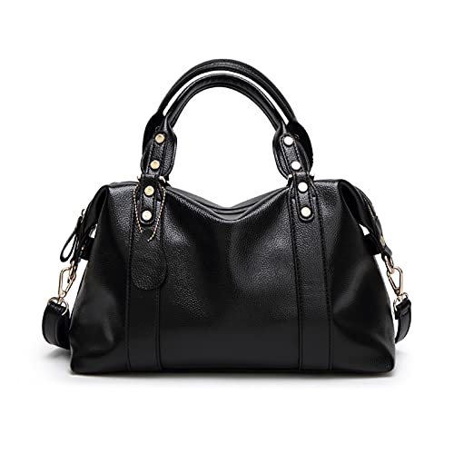 PORRASSO Fashion Handtasche Leder Damen Schultertasche Henkeltasche Umhängetaschen Arbeit Reise Verabredung Boston Tasche Schwarz von PORRASSO