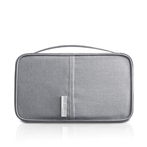 PORRASSO Familien Reise Brieftasche Wasserdicht Reisedokumententasche Reisepass Tasche Kreditkarten Flugkarten Münzen Dokumente Organizer für Damen Herren Geschäftsreisen Grau von PORRASSO