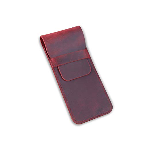 PORRASSO Federmappe Leder Edles Stifteetui Leder Stilvolles Soft Pen Schutz Schutzhülle Herren Damen Handgemacht Mehrzweckorganisator-Halter Office Work Weinrot von PORRASSO