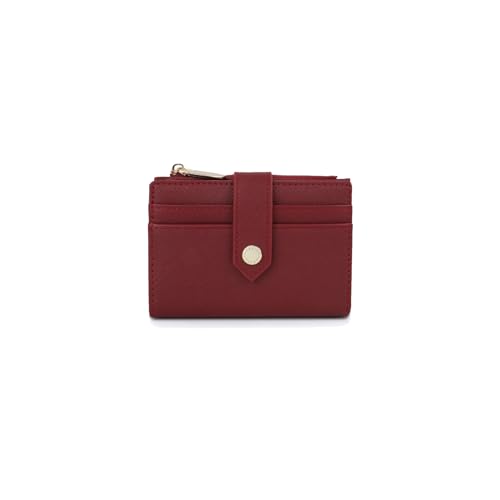 PORRASSO Geldbeutel Damen Geldbörse Leder Klein Portemonnaie Kurze Portemonnaie Brieftasche in Bifold mit 7 Kartenfächern Rot A von PORRASSO