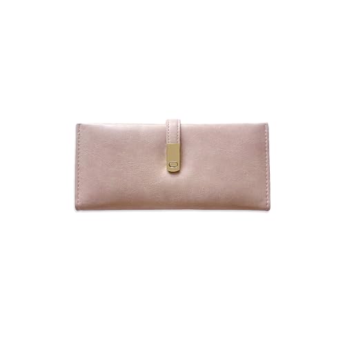 PORRASSO Geldbeutel Damen Geldbörse Leder Large Portemonnaie Minimalistisch Portemonnaie Lange Brieftasche mit 5 Kartenfächern Rosa von PORRASSO