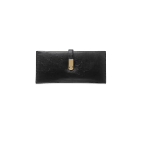 PORRASSO Geldbeutel Damen Geldbörse Leder Large Portemonnaie Minimalistisch Portemonnaie Lange Brieftasche mit 5 Kartenfächern Schwarz von PORRASSO