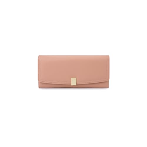 PORRASSO Geldbeutel Damen Lange Geldbörse Leder Large Portemonnaie Minimalistisch Portemonnaie Brieftasche mit 8 Kartenfächern Rosa von PORRASSO