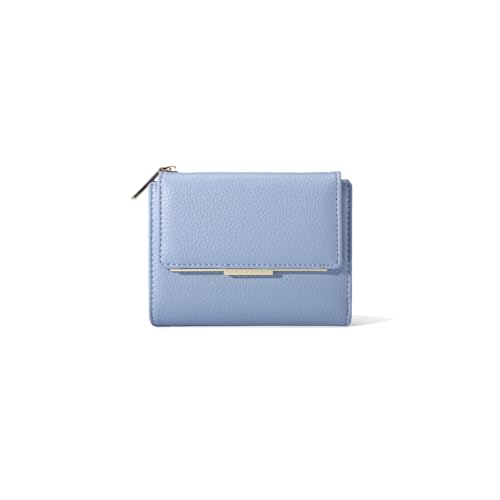 PORRASSO Geldbeutel Damen Minimalistische Geldbörse Leder Klein Portemonnaie Kurze Portemonnaie Brieftasche mit 5 Kartenfächern Blau von PORRASSO