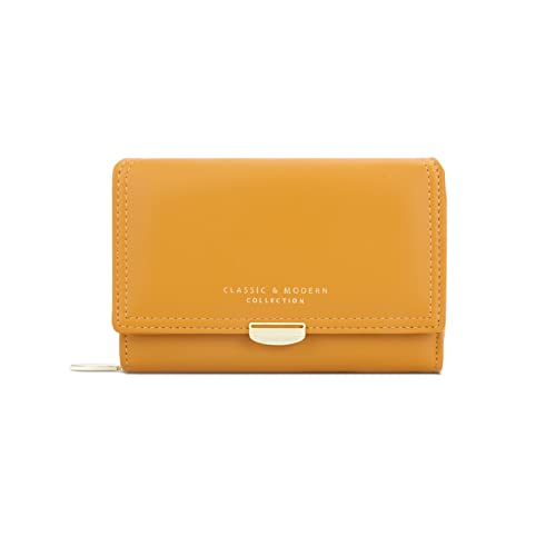 PORRASSO Geldbörse Frauen Geldbeutel Leder Kreditkartenetui Multifunktional Portemonnaie Damen Geldbörse Gelb von PORRASSO