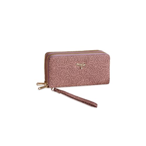 PORRASSO Geldbörse Geldbeutel Damen PU Kreditkartenetui Frauen Lange Clutch Brieftasche Portemonnaie mit 8 Kartenfächern Rosa von PORRASSO