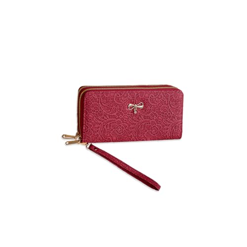 PORRASSO Geldbörse Geldbeutel Damen PU Kreditkartenetui Frauen Lange Clutch Brieftasche Portemonnaie mit 8 Kartenfächern Rot von PORRASSO