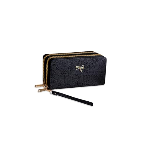 PORRASSO Geldbörse Geldbeutel Damen PU Kreditkartenetui Frauen Lange Clutch Brieftasche Portemonnaie mit 8 Kartenfächern Schwarz von PORRASSO