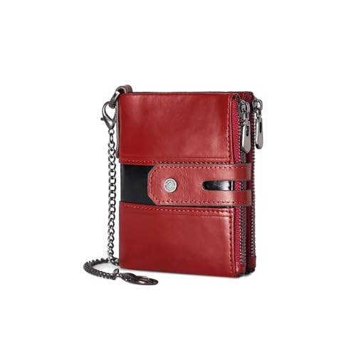 PORRASSO Geldbörse Herren Leder RFID Schutz Geldbörse Geldbeutel Portemonnaie Kreditkartenetui Geldclip Brieftasche mit 6 Kartenfächern Rot von PORRASSO