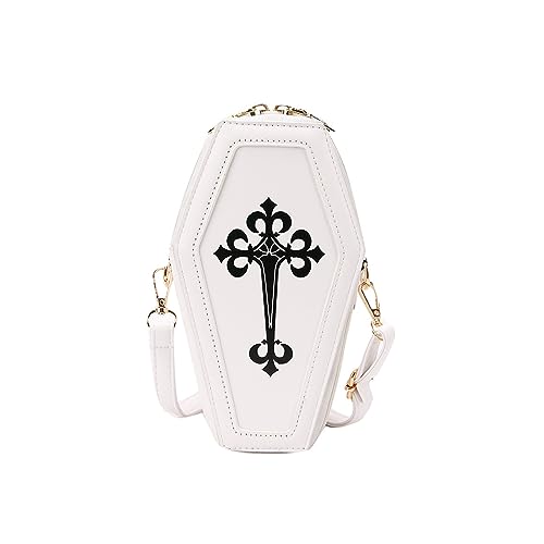 PORRASSO Gothic Sarg Umhängetasche Damen Schultertasche Crossbody Bag Messenger-Tasche für Halloween Reisen Täglichen Gebrauch Weiß von PORRASSO