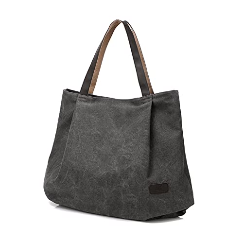 PORRASSO Große Schultertasche Canvas Hobo Taschen Damen Handtasche Fraue Shopper Tote Henkeltasche für Schule Reisen Arbeit Täglicher Gebrauch Grau von PORRASSO