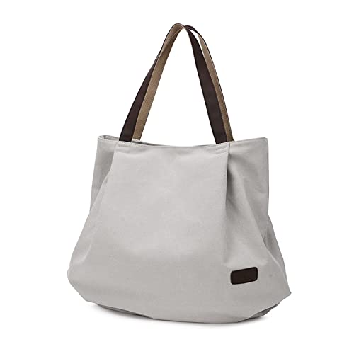 PORRASSO Große Schultertasche Canvas Hobo Taschen Damen Handtasche Fraue Shopper Tote Henkeltasche für Schule Reisen Arbeit Täglicher Gebrauch Nicht-gerade Weiss von PORRASSO