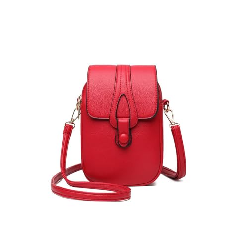 PORRASSO Handy Umhängetasche Damen Handytasche mit Kopfhörerloch Mädchen Schultertasche Geldbörse Crossbody Bag für Dating Einkaufen Reise Rot von PORRASSO