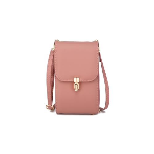 PORRASSO Handy Umhängetasche Damen Mode Handytasche Schultertasche PU Crossbody Bag für Dating Einkaufen Reise Lotus Rosa von PORRASSO