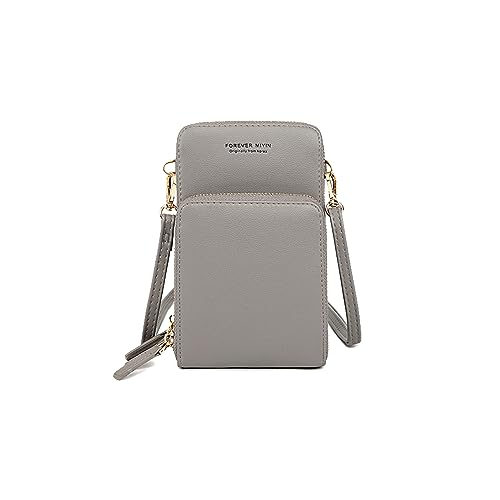 PORRASSO Handy Umhängetasche Touchscreen Crossbody Kleine Handytasche Mädchen Schultertasche PU Clutch Bag für Dating Einkaufen Reise Grau von PORRASSO