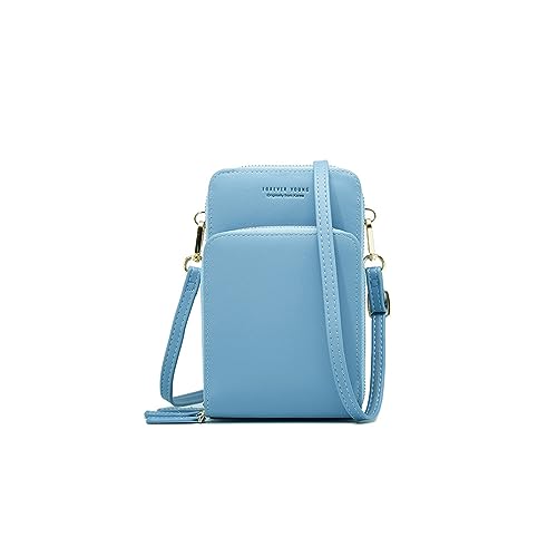 PORRASSO Handy Umhängetasche Touchscreen Crossbody Kleine Handytasche Mädchen Schultertasche PU Clutch Bag für Dating Einkaufen Reise Hellblau von PORRASSO