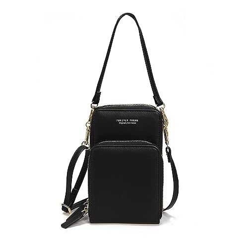 PORRASSO Handy Umhängetasche Touchscreen Crossbody Kleine Handytasche Mädchen Schultertasche PU Clutch Bag für Dating Einkaufen Reise Schwarz von PORRASSO