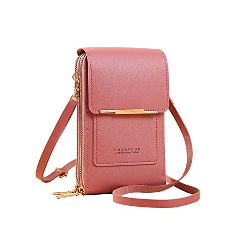 PORRASSO Handy Umhängetasche Touchscreen Crossbody Kleine Handytasche Mädchen Schultertasche PU Wasserdicht Crossbody Bag für Dating Einkaufen Reise Dunkelrosa von PORRASSO