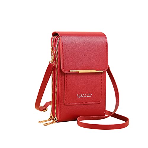 PORRASSO Handy Umhängetasche Touchscreen Crossbody Kleine Handytasche Mädchen Schultertasche PU Wasserdicht Crossbody Bag für Dating Einkaufen Reise Rot von PORRASSO