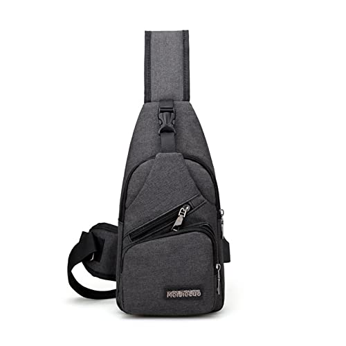 PORRASSO Herren Brusttasche Klein Sling Rucksack mit USB Schultertasche Leichte Crossbody Umhängetasche für Outdoorsport Wandern Radfahren Reisen Dunkelgrau von PORRASSO