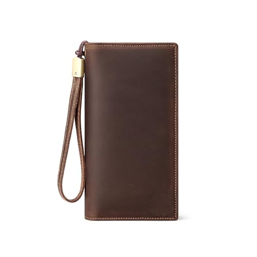 PORRASSO Herren Geldbörse Clutch Tasche RFID Schutz Echtes Leder Brieftasche Kreditkartenetui Handytasche Portemonnaie mit Mehrere Fächer Kaffee von PORRASSO