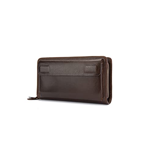 PORRASSO Herren Geldbörse Leder Clutch Tasche Kreditkartenetui Brieftasche Handytasche Portemonnaie mit 8 Kartenfächern Kaffee von PORRASSO