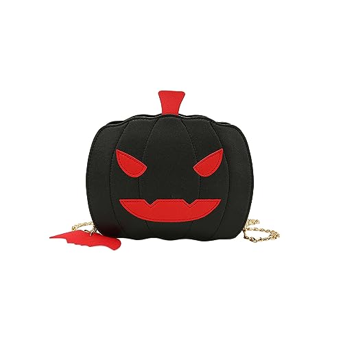 PORRASSO Kürbis Umhängetasche Halloween Damen Schultertasche Teufel Handtasche Crossbody Bag Messenger-Tasche für Feste Reisen Täglichen Gebrauch Schwarz von PORRASSO