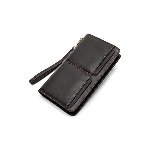 PORRASSO Leder Geldbörse Herren Clutch Tasche Kreditkartenetui Brieftasche Handytasche Portemonnaie mit 11 Kartenfächern Kaffee von PORRASSO