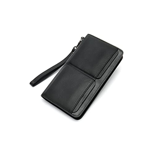 PORRASSO Leder Geldbörse Herren Clutch Tasche Kreditkartenetui Brieftasche Handytasche Portemonnaie mit 11 Kartenfächern Schwarz von PORRASSO