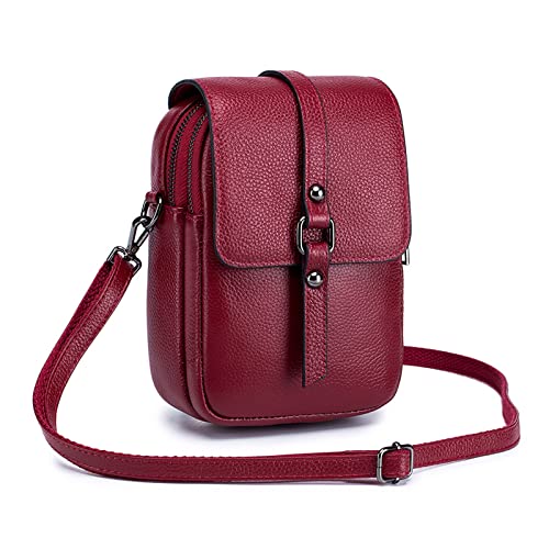 PORRASSO Leder Handy Umhängetasche Damen Handytasche mit Kopfhörerloch Mädchen Wasserdicht Schultertasche Geldbörse Crossbody Bag für Dating Einkaufen Reise Rot von PORRASSO