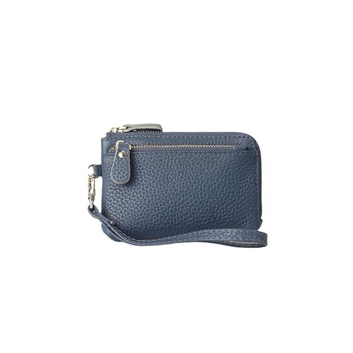 PORRASSO Leder Münzbörse Damen Geldbörse Mini Geldbeutel Münzbeutel Tragbar Geldbörse mit Handschlaufe Schlüsseltasche Klein Portemonnaie Blau von PORRASSO