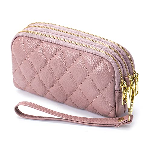 PORRASSO Leder Münzbörse Klein Geldbörse Clutch Wristlet Bag Tragbar Schlüsseltasche Multifunktional Coin Purse für Damen Herren Rosa von PORRASSO