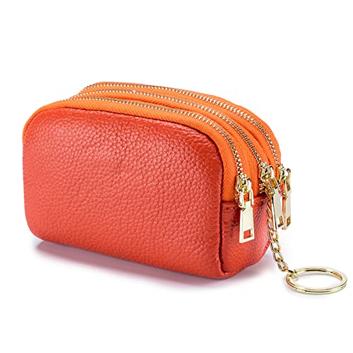 PORRASSO Leder Münzbörse Klein Geldbörse Tragbar Schlüsseltasche Multifunktional Coin Purse für Damen Herren Orange von PORRASSO