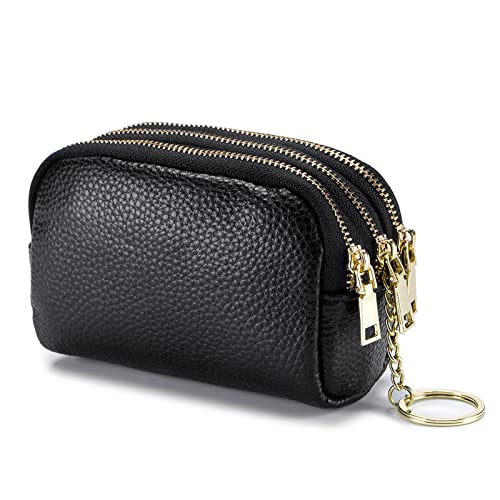 PORRASSO Leder Münzbörse Klein Geldbörse Tragbar Schlüsseltasche Multifunktional Coin Purse für Damen Herren Schwarz von PORRASSO