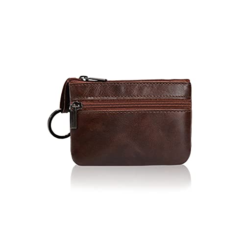 PORRASSO Leder Münzbörse Klein Geldbörse Wasserdicht Tragbar Schlüsseltasche Multifunktional Retro Coin Purse für Damen Herren Dunkelbraun von PORRASSO