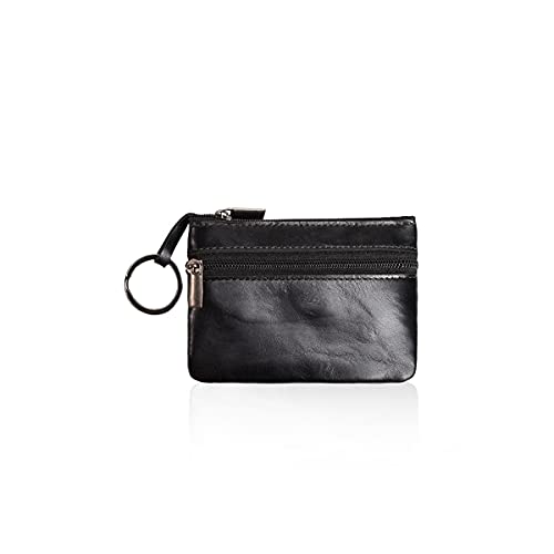 PORRASSO Leder Münzbörse Klein Geldbörse Wasserdicht Tragbar Schlüsseltasche Multifunktional Retro Coin Purse für Damen Herren Schwarz von PORRASSO