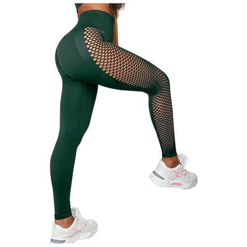 PORRASSO Leggings Damen High Waist Leggins Aushöhlen Weiche Sporthose Blickdicht Lang Laufhose mit Bauchkontrolle Po-Lift Slim Elastische Yogahose Dunkelgrün von PORRASSO