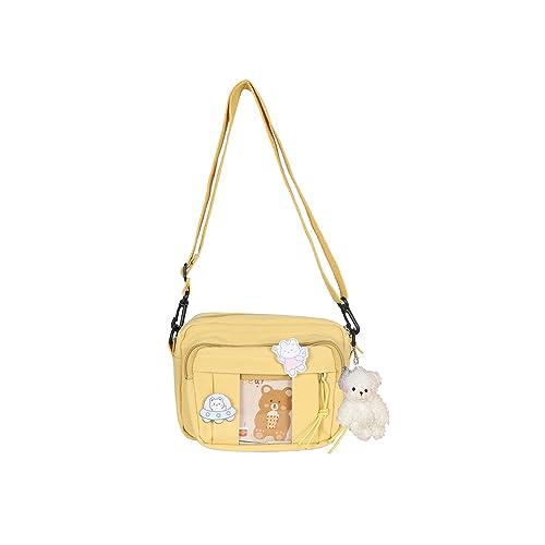 PORRASSO Mädchen Umhängetasche Süße Schultertasche mit Bären-Anhänger Nylon Messenger-Tasche Crossbody Bag für Reisen Täglichen Gebrau Gelb B von PORRASSO