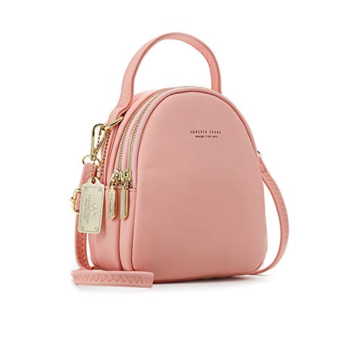 PORRASSO Mini Rucksack Damen Mode Handtasche Mädchen Wasserdicht Umhängetasche mit Kopfhörerloch Leder Daypack Reise Dating Kleiner Rucksäcke Rosa von PORRASSO