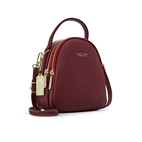 PORRASSO Mini Rucksack Damen Mode Handtasche Mädchen Wasserdicht Umhängetasche mit Kopfhörerloch Leder Daypack Reise Dating Kleiner Rucksäcke Rot von PORRASSO