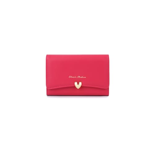 PORRASSO Mode Geldbörse Geldbeutel Damen Minimalistisch Portemonnaie Dreifach Gefaltete Kreditkartenetui PU Kurze Brieftasche Rot von PORRASSO