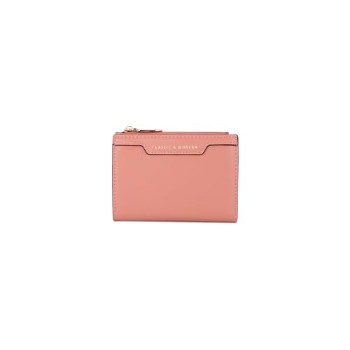 PORRASSO Mode Geldbörse Geldbeutel Damen Minimalistisch Portemonnaie in Bifold Kreditkartenetui PU Kurze Brieftasche Rosa von PORRASSO