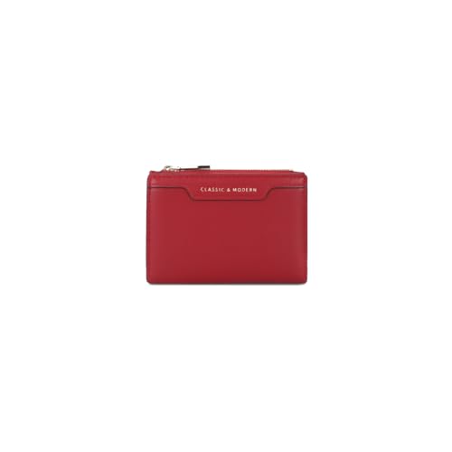 PORRASSO Mode Geldbörse Geldbeutel Damen Minimalistisch Portemonnaie in Bifold Kreditkartenetui PU Kurze Brieftasche Rot von PORRASSO